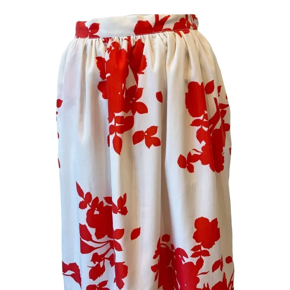 Rules of Etiquette Red White Floral High Low Maxi Skirt Elastic Waist Zipper S